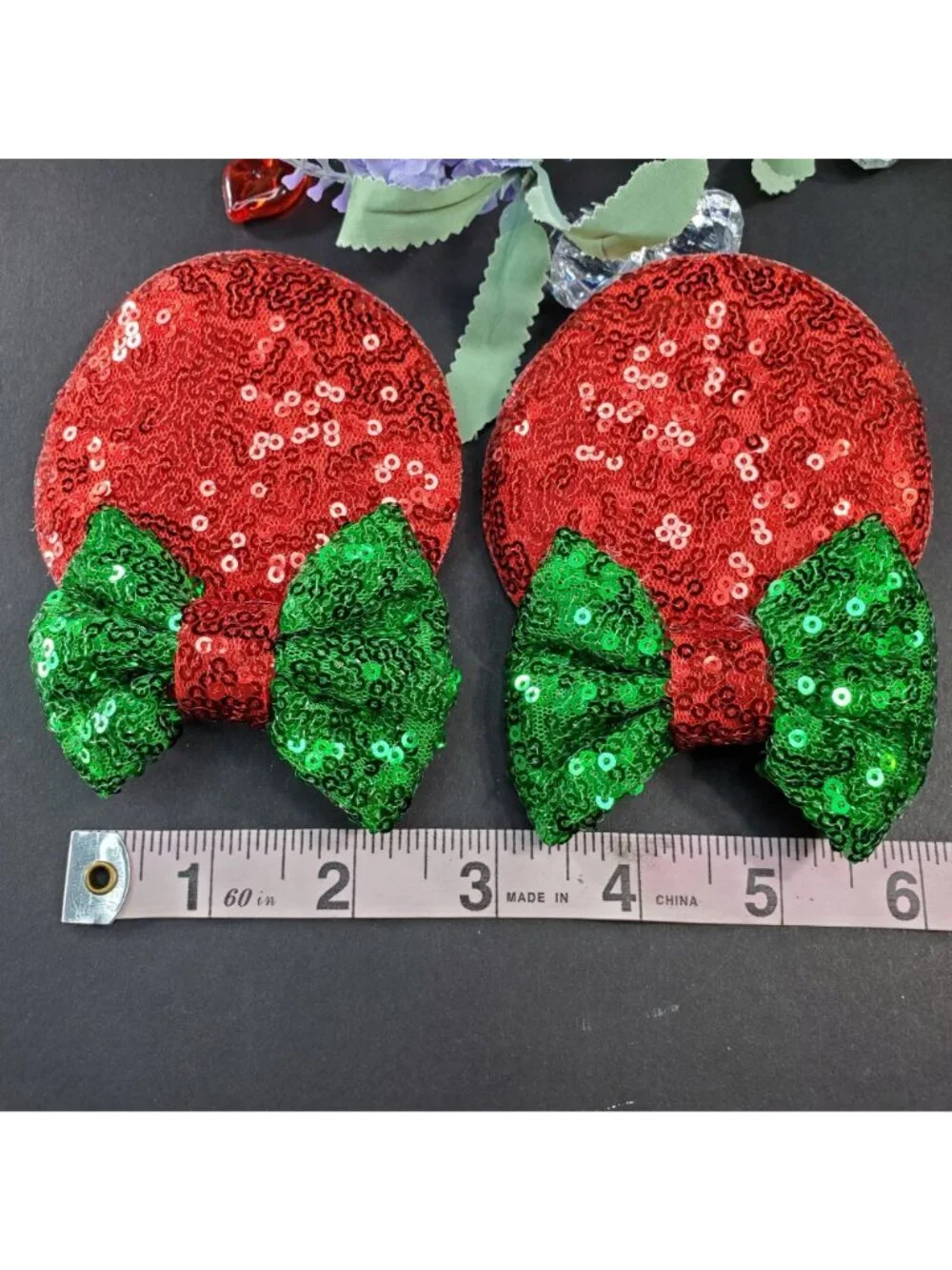 Minnie Mouse Ears Barretts Christmas Sequins Red Hair Bow Clips Hair Accessories